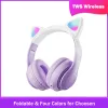 Headphones New Cute Cat Gradient Color Bluetooth Headphone Wireless LED Light with Mic Kids Girls Stereo Phone Music Headset Gamer Gift