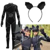 Kostüme Film Mittwoch Addams Cosplay Kostüm Polyester Zentai Party Schwarze Katze Addams Overall Stirnband Halloween Kostüm Frauen Mädchen