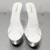 Sandaler visar tunn transparent med sexigt mode 15 cm tjock super stilettos uppsättning för kvinnors skor