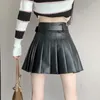Jupes Taille haute Couture Lâche En Cuir Mode Polyvalent Noir Jupe Plissée Solide Trajets Vintage Coréen Femmes Vêtements