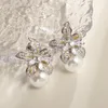 Stud Earrings Women Fashion Elegant Shiny Zircon Set Floral Imitation Pearl Copper Wedding Prom Costume Jewelry Accessories