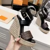 12 cm helios kilsandaler nya kvinnliga plattform klackar designer skor blå denim sommar strand sandal flätat rep ensam mode brev tryckning duk läder 35-24