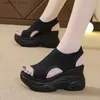 Sandalias para mujer 2023 verano cuña tacón elástico cubierta de tela pie damas de suela gruesa moda pequeña elevación zapatos casuales h2434