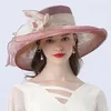 2021 Nouvelles femmes à large bord plume fleur été soleil organza Kentucky Derby fascinateur élégant cocktail fête église chapeau de mariage Ip4295F