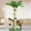 猫のスクラッチポスト33インチのココナッツパームツリーサイザルスクラッチポスト猫のセルフグルーマーのぶら下がりボールのために大きな猫
