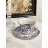 Tasses soucoupes rétro en porcelaine bleue et blanche, tasse à café, thé, vaisselle en céramique, ustensiles pour boire de l'après-midi, table complète