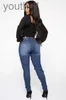 Damesjeans Lente gescheurde jeans dames ketting hangend elastisch katoen kleine voeten broek Q231106 240304