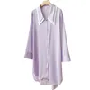 Vêtements de nuit pour femmes Femmes Violet Casual Chemises de nuit Cardigan sexy Col cranté Chemise de nuit Longueur au genou Chemise de nuit Sous-vêtements d'été M-XL Accueil