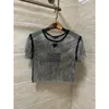 Designer 2024 Neue frauen Dreieck Muster Kurzarm Aushöhlen Casual Top Mode Oansatz Sehen Durch Lose Dame Sexy t