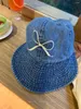Beralar Yay Düğümü İşlemeli Büyük Kötü Şapka Açık Denim Çok yönlü kızın Balıkçı Kore Zarif Sevimli Yaz Güneşlik