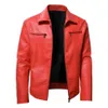 Giacca in pelle bomber da moto con decorazione a catena rossa da uomo Autunno colletto rovesciato Cappotti in pelle maschile slim fit S-5XL240304