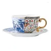 Tazze Piattini Set da pomeriggio britannico blu e bianco Tazza da caffè Tè Combinazione cinese occidentale Tazas in ceramica irregolare Carino