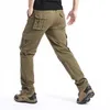 Large Pocket Loose Overalls Mens Outdoor Sports Jogging Military Tactical Pants Elastic Waist Pure Cotton Casual Work Pants 240320