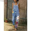 Jeans Denim Blue Jumpsuit Rompers Belted Printing Out Pocket Overall Female Jumpsuit 240304