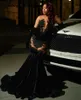 Seksowne czarne koronkowe aplikacje syrena czarna dziewczyna sukienka na bal mat