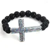 Charm Bracelets Fashion Ladies Crystal Pave Ball Cross Bracelet Shiny Black And AB Three Color Available