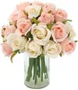 24 têtes artificielles roses fleurs bouquet fleur de soie rose rouge pour la maison de mariée mariage bébé douche fête festival décoration 240301