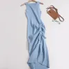 Dresses Sexy Drawstring Split Sleeveless Dress for Women's Summer Dress 2023 New Elastic High Waist Slim Fit Slim Wrap Hip Maxi Dress