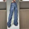Dżinsowe dżinsy dżinsy waatfaak harajuku kieszenie patchworka