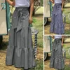 Skirts High-waist Plaid Skirt Print Maxi With High Elastic Waist Lace-up Detail A-line Big Swing Patchwork Design For Women