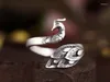 Pierścienie klastra srebrna biżuteria w stylu pawie otwieranie pawów dla kobiet szterling hipoalergicznych Anillos Mujer VRS2011