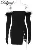 Dress Dulzura Autumn Feather Sexy Y2K Clothes Long Sleeve Backless Side Slit Tube Bodycon Mini Dress For Women 2022 Club Party Elegant