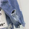 Women's Jackets New Letter Print Frayed Jean Jacket Autumn Denim Coat Female Jackets 240305