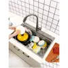 Kitchen Sinks Nano Kitchen Sink 304 Rostfritt stål Wash -basin Hushåll på höger sida Dränering Stor singel Slot Gray Fregadero de DHJ2J