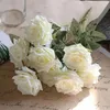 Decorative Flowers 1 Bouquet Artificial Rose Realistic Not Wither No Watering Simulated Flower Easy To Care 9 Head Fake For Desktop