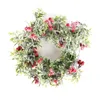 Nouvelles guirlandes de Noël couronne de rotin de pomme de pin avec des fleurs de poinsettia de baies rouges vigne pour Noël nouvel an maison cheminée décoration murale