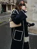 Mélanges Mode Lâche Laine Long Manteau Avec Écharpe Femmes Élégantes À Manches Longues Épais Maxi Veste Femme 2023 Hiver Chaud Vêtements D'extérieur Lady Jacket