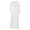 Jurk 2023 Elegante Witte Trouwjurken Vrouwen Vneck Lange Mouw Tuniek ALine Jurk Franse Stijl Avond Prom Jassen Vestido