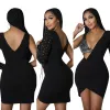 Vestido feminino mini saias 2023 verão sexy apertado strass um ombro vestido moda cor sólida manga longa cintura alta vestido curto