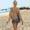 Cover-up Kanten Strand Cover Ups voor Badmode Vrouwen Tops Flare Mouw Lace Up Mode Elegante Badpakken Effen Strandkleding