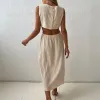 Jurk Uitgehold Jurk Vrouwen Wit Party Night Lange Vestidos Hoge Taille Sexy Strand Elegant 2023 Zomer Backless Jurken Vest jurk