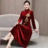 Vestido cheongsam novo chinês manga longa veludo bordado vestido de casamento outono e inverno 2023 nova mãe vestido de casamento saia mulher