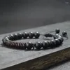 Charm Bilezikler Noter Erkekler MacRame Bilezik Ayarlanabilir Antika Hindistan Cevizi Boncuk Braclet Doğal Ahşap Braslet Kaplan Gözleri Taş Brazale