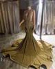 Sparkly Gold Diamonds Prom Dresses 2024 Sexy Halte Neck Court Train Beads Crystals Backless Evening Gown Birthday Party Gowns 322