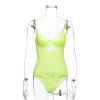 Camis BKLD Mode Neon Groene Vrouwen Lady Seethrough Kanten Band Bralette Hemdjes Transparante Sheer Mesh Mouwloze Bodycon Body Tops