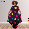 Robes Mode à pois imprimé grande taille femmes robe ample irrégulière été à manches courtes robes décontractées longue vente en gros livraison directe