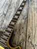 Chitarra elettrica personalizzata, logo giallo e bordi del corpo, accessori dorati, in stock, spedizione gratuita