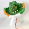 Berretti Cappello da cowboy occidentale per il giorno di San Patrizio con piume Folletto irlandese Trifogli verdi fortunati Copricapo per feste di carnevale Accessorio rave