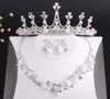 Charming Silver Crystals Bridal Jewelry Sets 3 Pieces Suits Necklace Earrings TiarasCrowns Bridal Accessories Wedding Jewelry Set2600712