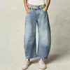 Jeans da donna Pantaloni lunghi larghi larghi alla moda casual a vita bassa Pantaloni in denim da donna tagliati lavati a vita media con tasche