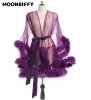 skirt Sexy Feather Robe Large Size Seductive Mesh Perspective Sex Fur Bathrobe Passionate Waist Tightening Robe Dressing Gown Bridal