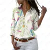 シャツの女性シャツエアバルーンフラワープリントカジュアルウィークエンドペイントシャツ長袖ベーシックホリデーファッションシフォンシャツ通気可能