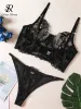 Suits SINGREINY Senior Embroidery Sexy Underwear Sets Women Sheer Sensual Two Piece Suits 2023 Transparent Mesh Lace Erotic Lingerie