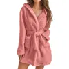 Women's Sleepwear Women Sleeping Robe Pure Color Thickened Winter Home Bathrobe Ladies Casual Hooded With Pockets Warm Simple Padded Pajamas