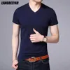 Summer Brand Tops 95% Cotton 5% spandex t shirt for Men v Neck Plain Color Short Sleeve Casual Fashion Mens kläder 240220