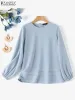 Tops Elegant Women Long Sleeve Work Blouse ZANZEA 2024 Spring Tops Fashion Solid Dubai Turkey Abaya Muslim Shirt Casual Loose Blusas